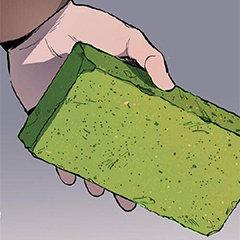 手拿绿色砖头