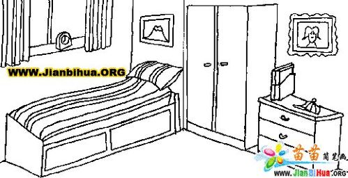 房间平面图床简笔画