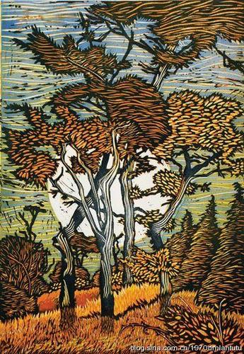 套色版画风景图片