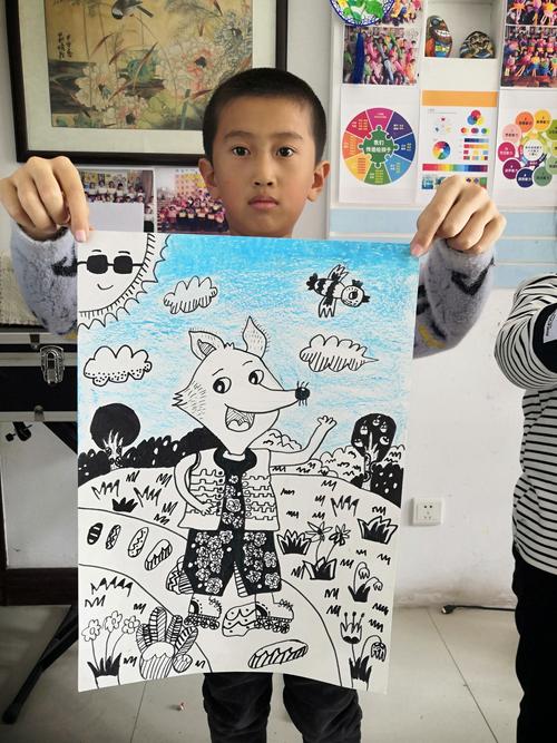 10:20一12:20小学初级班宝贝作品展示线描画《小狐狸溜冰》