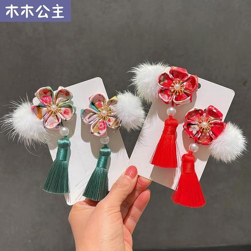 宝宝儿童汉服流苏发饰新年中国风头饰女童复古发夹民族风唐装夹子