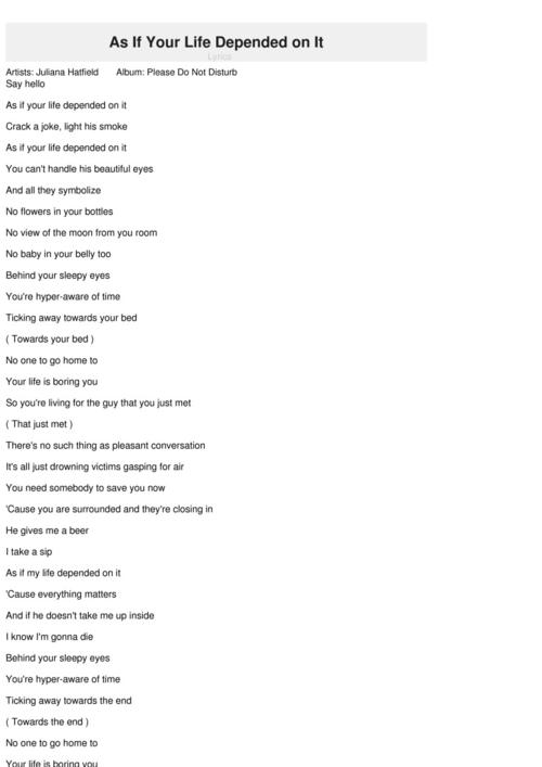 as if your life depended on it lyrics