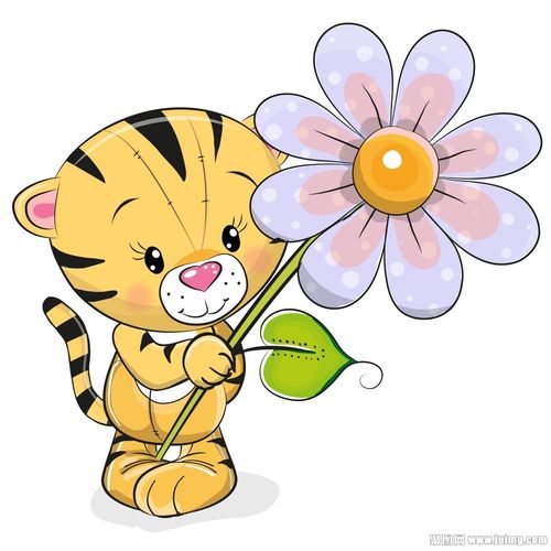 拿着花朵的老虎