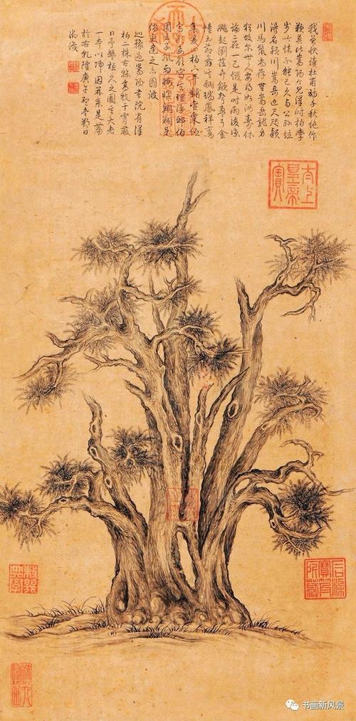 御笔《嵩阳汉柏图》是乾隆帝1750年40岁时,到河南嵩山游玩后所作,画
