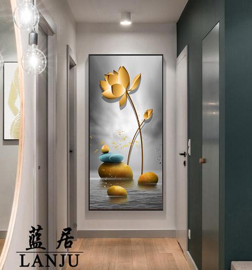 饰画走廊过道挂画入户门壁画墙画背景墙画单幅荷花新中式画玄关装