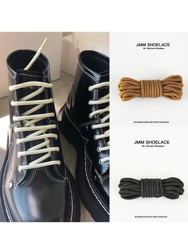 马丁黑色绳子细绳黄色棕色短靴圆形男女打蜡鞋带