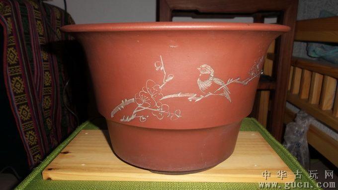 八十年代方圆牌"石玉款"花鸟紫砂花盆紫砂盆兰花