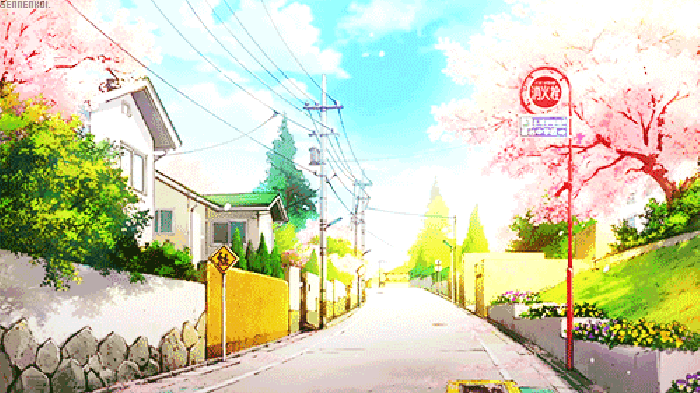 二次元动漫场景风景gif动态图唯美樱花街道小清新浪漫