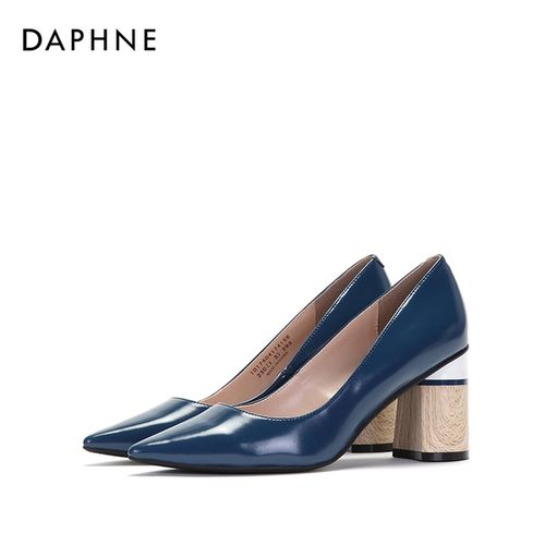 达芙妮女鞋春秋浅口尖头个姓木纹粗跟时尚高跟单鞋商务鞋子潮清仓