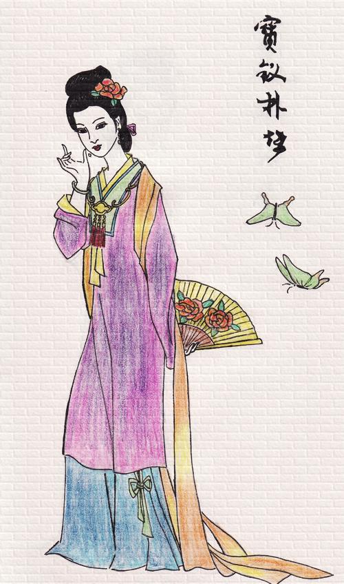 人物彩色铅笔画图片红楼梦薛宝钗2