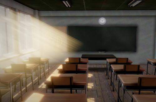 阳光下教室课堂课桌唯美室内场景fbx模型下载