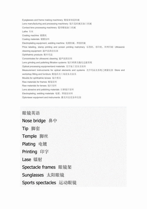 外贸眼镜英语术语归纳.doc