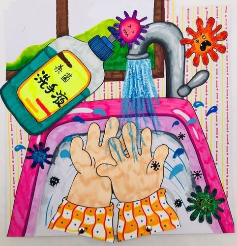 儿童画《勤洗手》