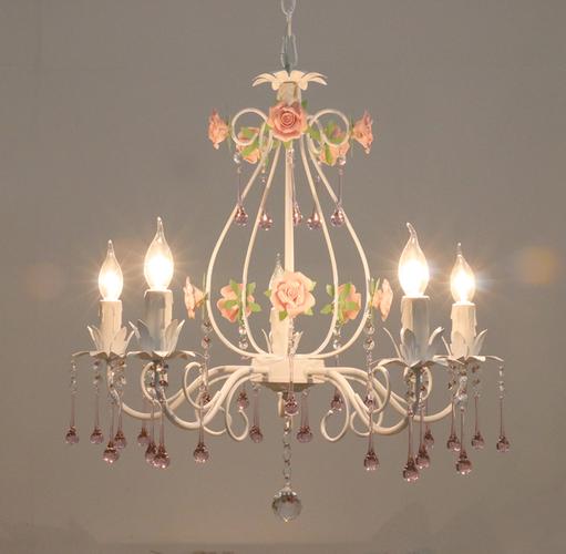 韩式田园卧室吊灯铁艺花草水晶灯欧式客厅灯餐厅灯具温馨玫瑰吊灯