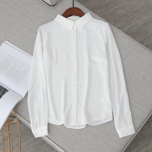 艳如飞基础款长袖有垂感雪纺白衬衫女职业装气质双层防透内搭春秋上衣
