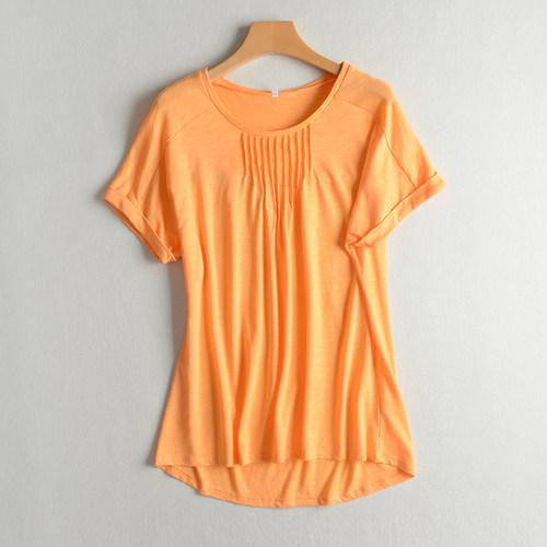 夏季新品大码女针织弹力翻边短袖休闲显瘦圆领t恤衫清新打底a5-3_7折