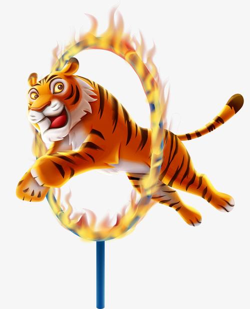 手绘卡通老虎跳火圈