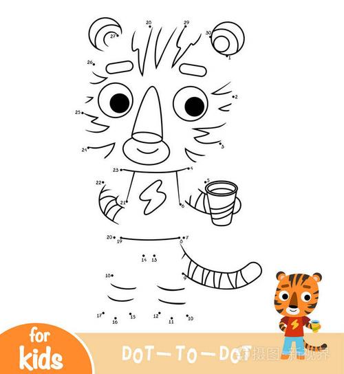 数字游戏教育点为儿童游戏老虎插画-正版商用图片18c