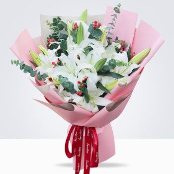 来一客鲜花速递11朵香水百合花香槟红玫瑰花生日礼物送母亲长辈女友