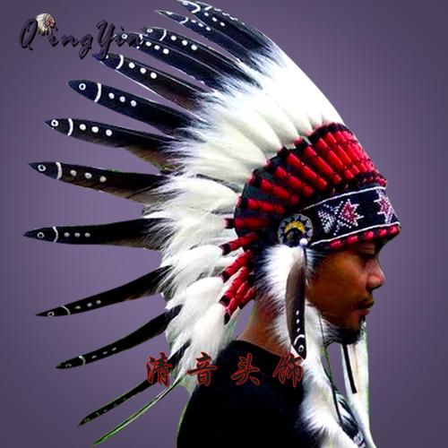 印第安人头饰 彩色羽毛帽子发饰 酋长头盔服装 舞台表演摄影走秀
