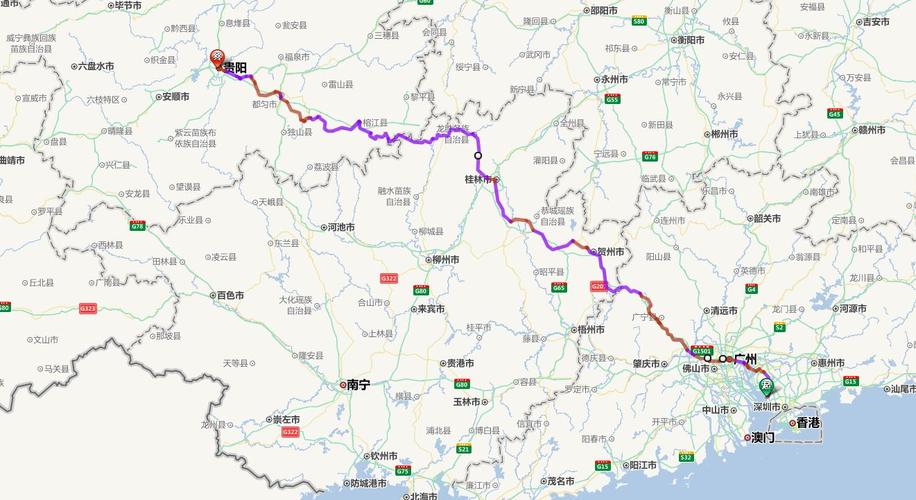 从深圳福永骑自行车到贵州,求国道详细路线
