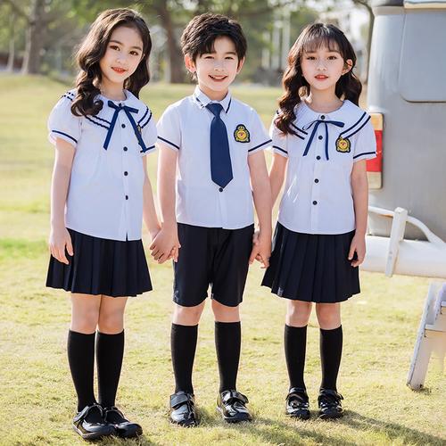 班服男女女童夏季校服套装小学生儿童英伦风衬衫校服