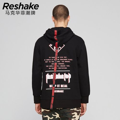 reshake马克华菲型格2018春新品男撞色logo复古飘带宽松套头卫衣