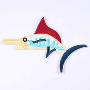 厂家直销新款精品刺绣熨烫帖鲨鱼补丁贴卡通动物服装辅料织唛布标