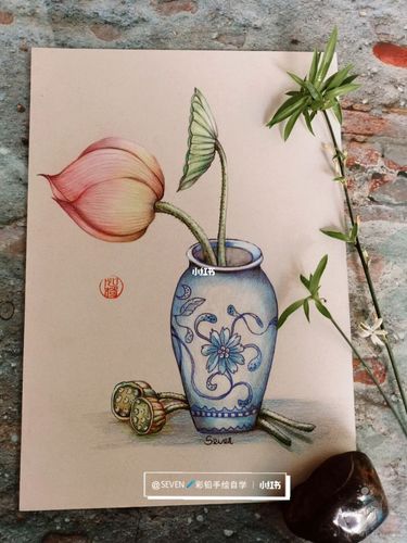 彩铅手绘:插花_插花_彩铅_手绘_浅灰_彩铅画_文化_绘画