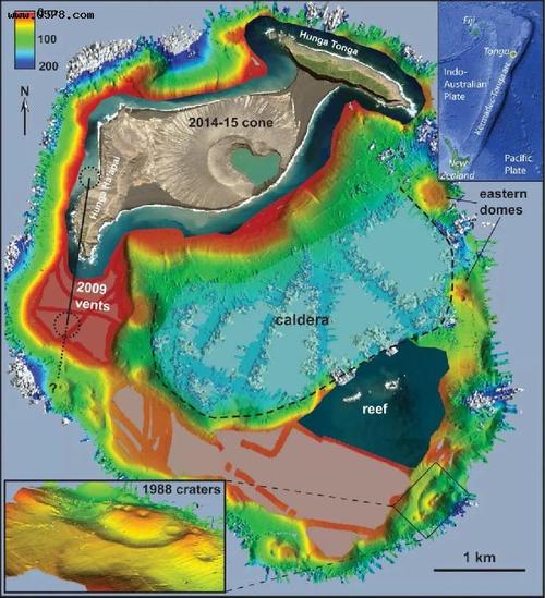 卫星图像拍摄到的汤加火山喷发