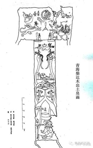 《柴达木帛画》黑白线描图 图二,《马王堆一号汉墓帛画》黑白线描图
