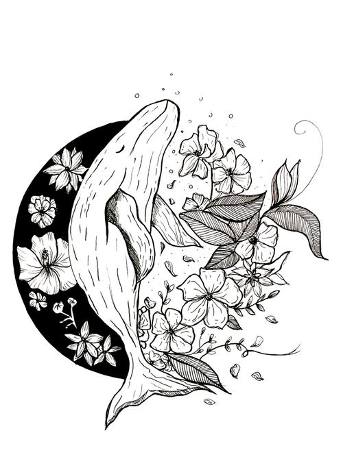 黑白装饰画#原创手绘15/100#鲸鱼#孤独_装饰画_手绘_黑白装饰画_文化