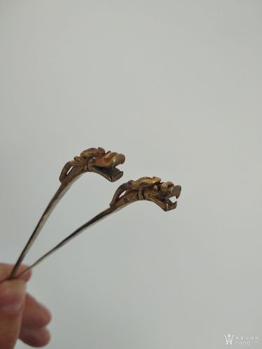 明代龙头鎏金簪子一对
