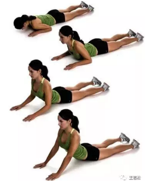 的锻炼,包括仰卧位进行的五点支撑拱桥式及俯卧位进行的头胸后伸法