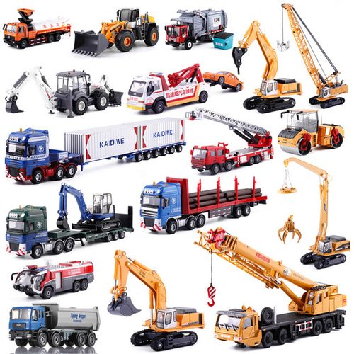 凯迪威工程车挖掘机合金汽车模型消防车吊车翻斗橙轩童玩具套装