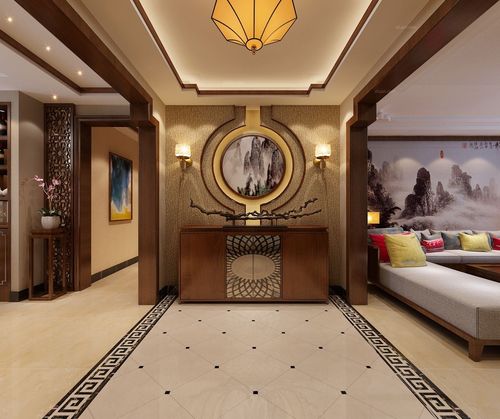 四居室中式风格玄关_卡玛国际欧景园190平米中式案例装修效果图