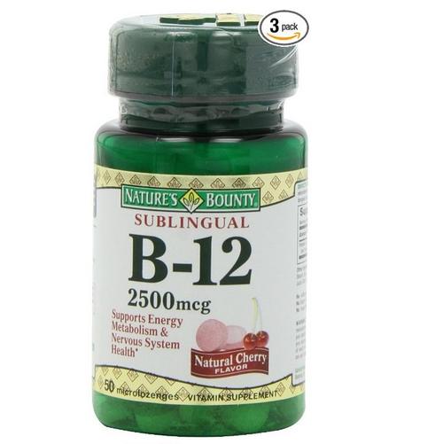 nature"s bounty 自然之宝 天然b12,2500mcg 樱桃味含片,50粒每瓶,共3