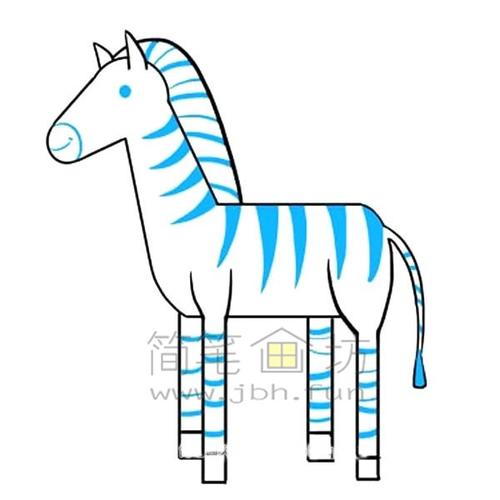 斑马简笔画绘画步骤【彩色】