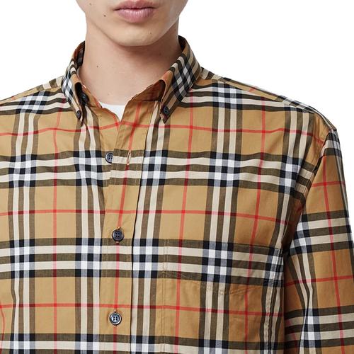 巴宝莉burberry男装衬衫长袖衬衣格子衬衣奢侈品领尖扣衣领vintage格