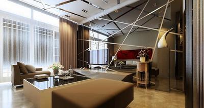 现代风格客厅茶色玻璃电视墙造型装修效果图-现代风格沙发图片