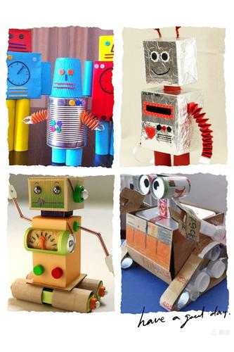 塑料瓶,纸盒子,废旧玩具……什么都可以用,只要能用来组合你的机器人