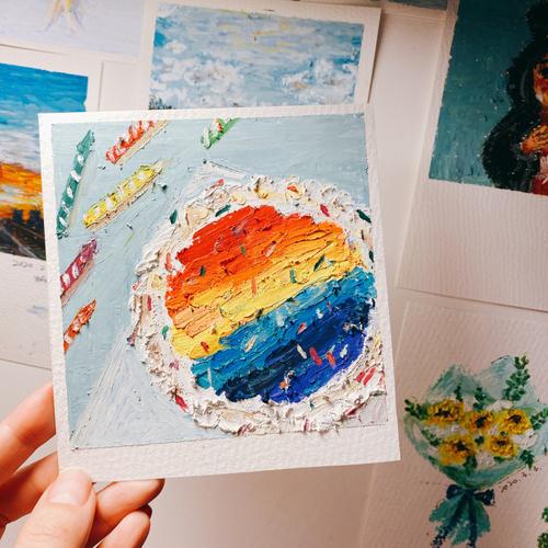 今日份·油画棒 ins风生日蛋糕98_油画_生日蛋糕_ins风_蛋糕_我的