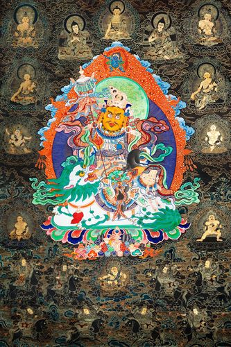 1比1高精复制品 绢画 字画 佛像 (唐卡)财宝天王与八骏财神黑金