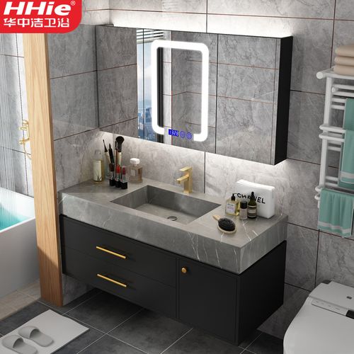 烤漆岩板一体盆浴室柜组合北欧智能轻奢洗漱台卫生间洗手池洗脸盆柜