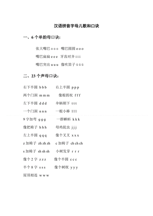 汉语拼音字母儿歌和口诀.doc