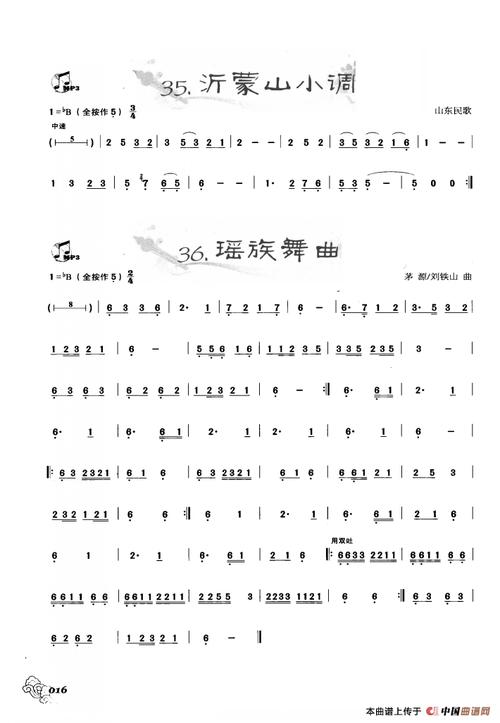 曲谱名葫芦丝曲精选沂蒙山小调瑶族舞曲葫芦丝谱