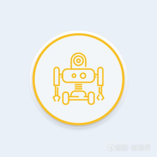 机器人线性图标, 机器人, 机械工程圆图标, 机器人象形图, 矢量图