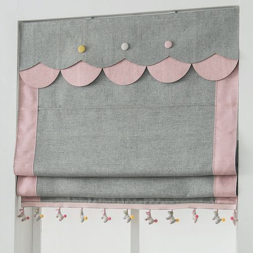 轻奢棉麻升降罗马帘卡通儿童房女孩卧室飘窗小窗户短