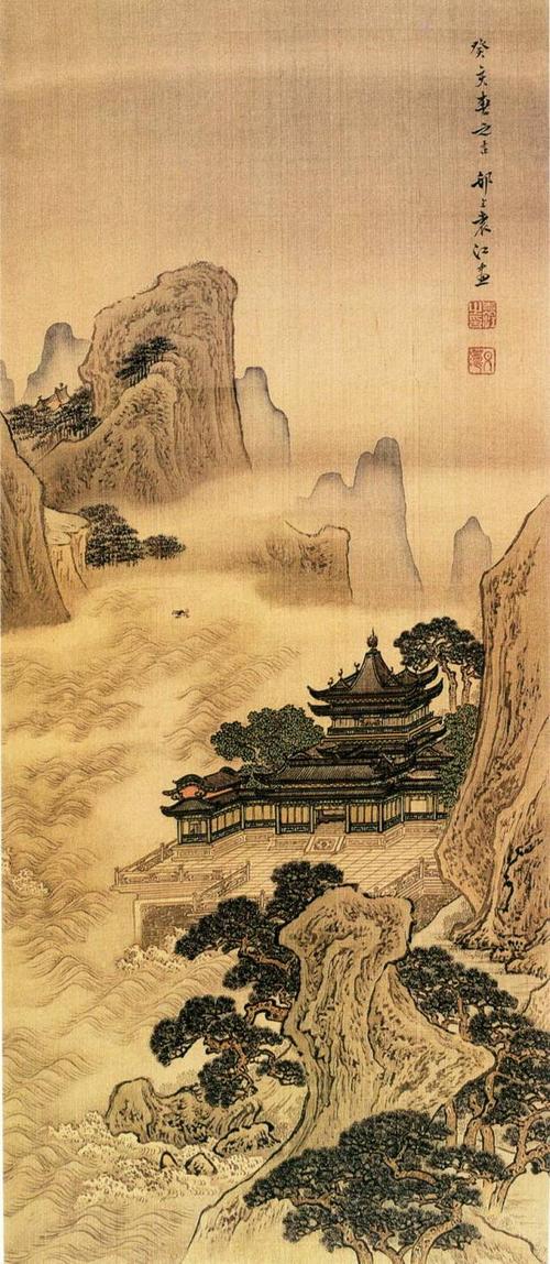 袁江的侄子袁耀也工画山水,楼阁,界画,画风工整,华丽,与袁江相似.