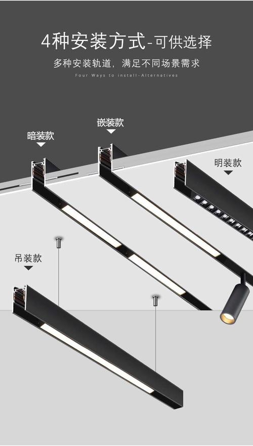 磁吸轨道灯客餐厅无主灯照明led聚泛光射灯明装暗装嵌入式无边框 外置
